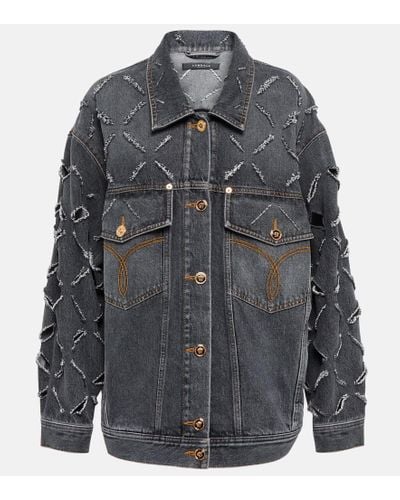 Versace Distressed Denim Jacket - Gray