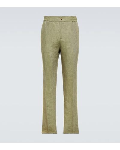 Etro Linen Straight Pants - Green
