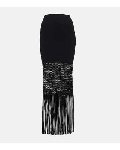 Galvan London Diana Fringed Macrame Skirt - Black