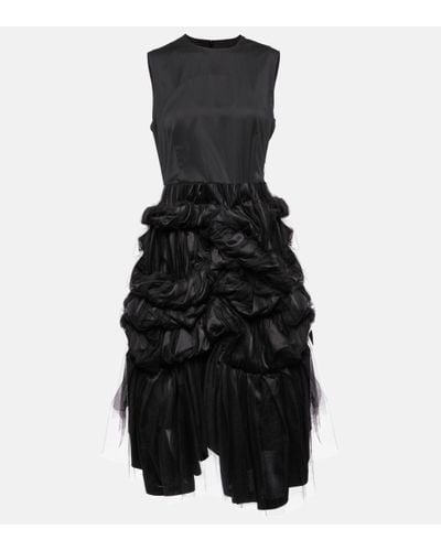 Noir Kei Ninomiya Ruched Tulle Midi Dress - Black