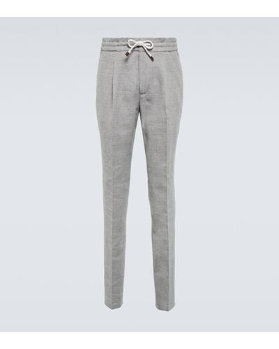 Brunello Cucinelli Tapered Linen And Wool Trousers - Grey
