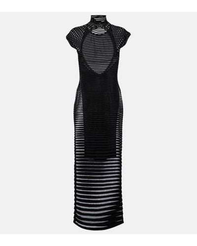 Alaïa Striped Crepe-paneled Gown - Black