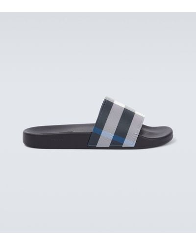 Burberry Furley Checked Slides - Blue