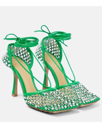 Bottega Veneta Sparkle Stretch Embellished Court Shoes - Green