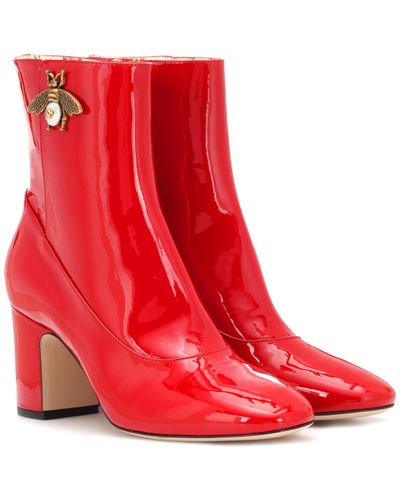 Gucci Patent Leather Ankle Boots - Red