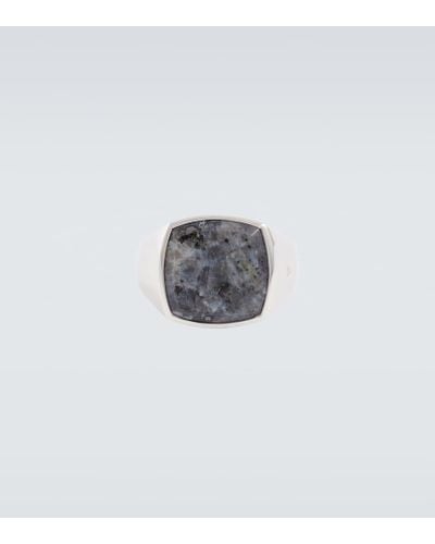 Tom Wood Anello Cushion Larvikite in argento sterling - Bianco