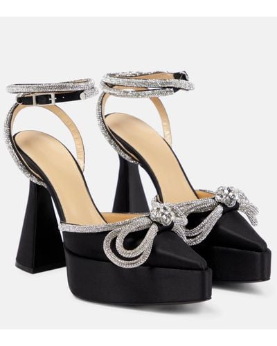 Mach & Mach Double Bow Embellished Satin Court Shoes - Black