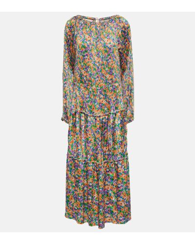 Plan C Floral Pleated Midi Dress - Multicolour