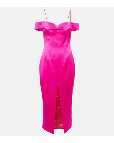Rasario Off-shoulder Satin Midi Dress - Pink