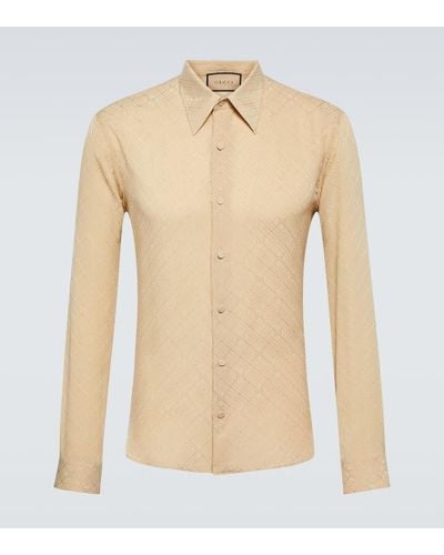 Gucci Camisa en crepe de seda con GG - Neutro