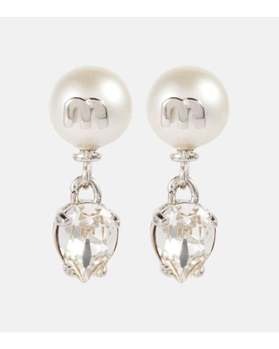 Miu Miu Pendientes con cristales y perlas sinteticas - Blanco