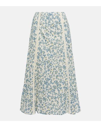 Velvet Kona Floral Cotton Midi Skirt - Blue