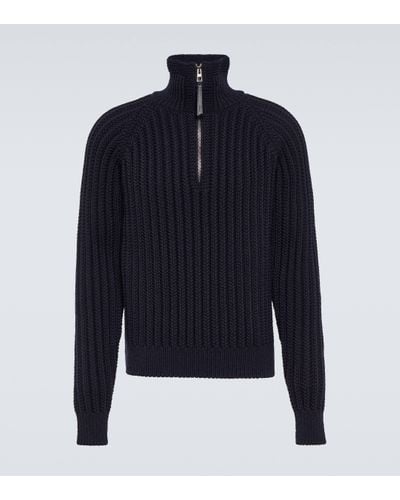 Loewe Ribbed-knit Wool Half-zip Jumper - Blue