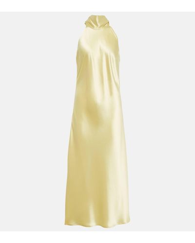 Galvan London Sienna Satin Midi Dress - Yellow