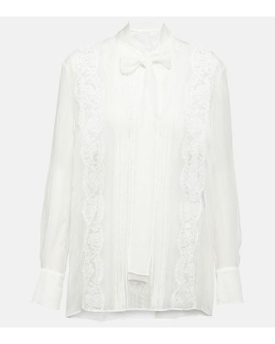 Dolce & Gabbana Blusa in raso con logo - Bianco