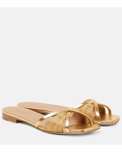 Malone Souliers Penn Raffia And Metallic Leather Slides - Natural
