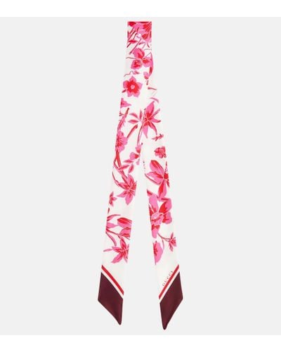 Gucci Foulard in seta con stampa floreale - Rosso