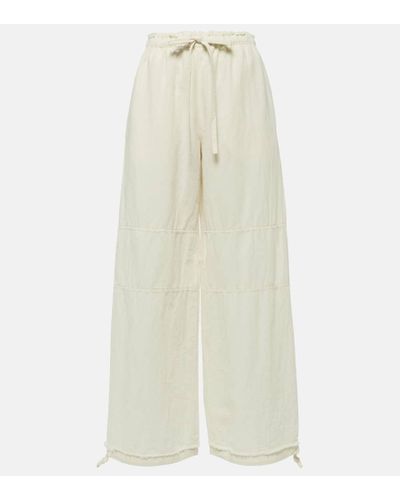 Acne Studios Mid-rise Cotton And Linen Wide-leg Pants - White