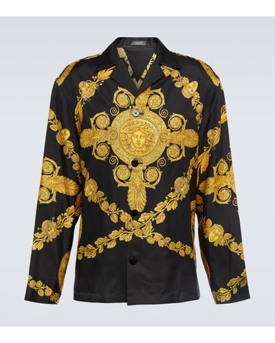 Versace Black & Gold Maschera Baroque Silk Shirt