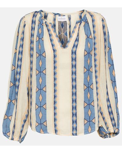 Velvet Printed Cotton Blouse - Blue