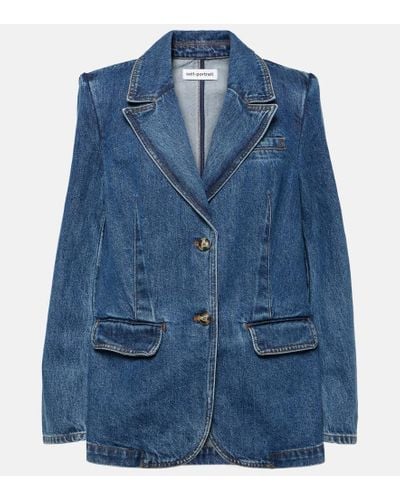 Self-Portrait Blazer di jeans oversize - Blu