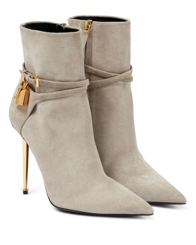 Tom Ford Padlock Suede Ankle Boots - Gray