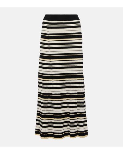 Ganni Ribbed-knit Striped Midi Skirt - Black