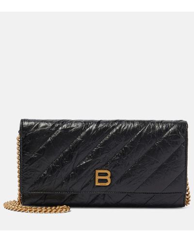 Balenciaga Portemonnaie mit Kettenriemen Crush aus Leder - Schwarz
