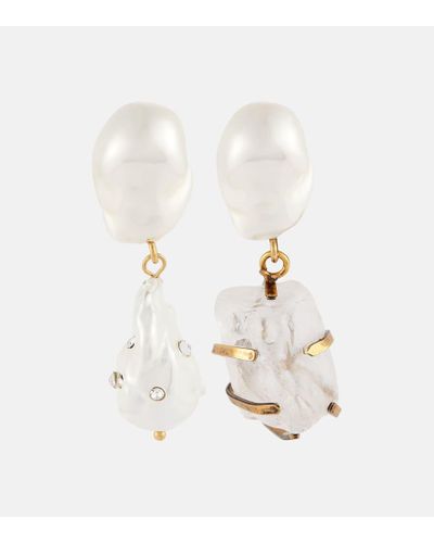 Erdem Pendientes largos con perlas sinteticas - Blanco