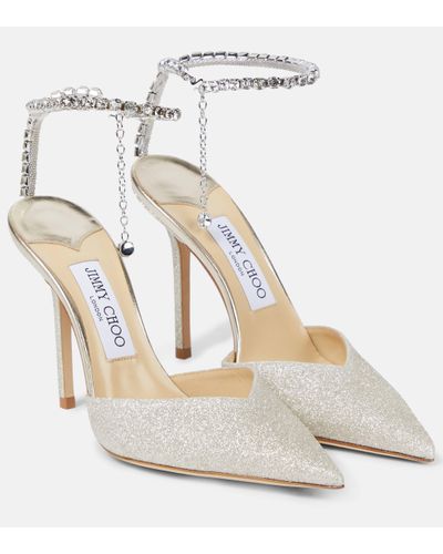 Jimmy Choo Saeda 100 Embellished Glitter Court Shoes - White