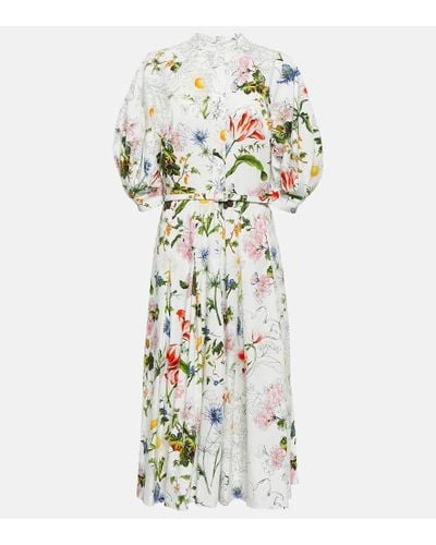 Oscar de la Renta Floral Cotton-blend Midi Dress - White