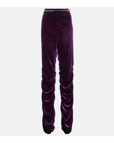 Gucci Horsebit Low-rise Straight Velvet Pants - Purple