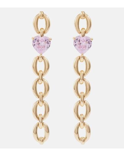 Nadine Aysoy Catena Long Heart 18kt Gold Earrings With Pink Sapphires