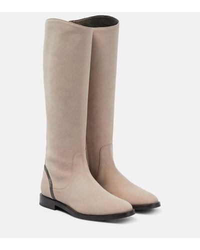 Brunello Cucinelli Embellished Suede Knee-high Boots - Brown