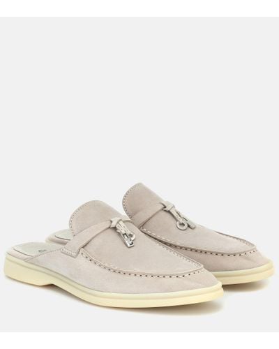 Loro Piana Babouche Charms Walk Suede Slippers - White