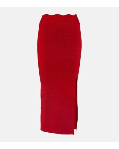 Galvan London Delia Scalloped Midi Skirt - Red