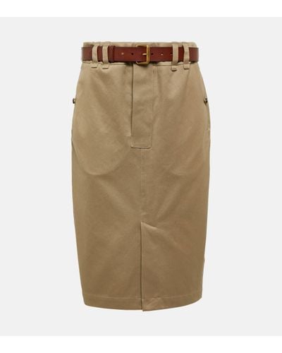 Saint Laurent Cotton Gabardine Pencil Skirt - Natural