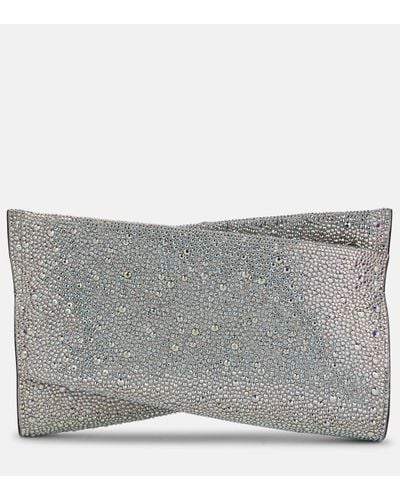 Christian Louboutin Loubitwist Small Crystal-embellished Suede Clutch - Grey