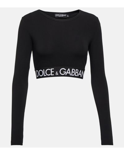 Dolce & Gabbana Crop top en mezcla de algodon con logo - Negro