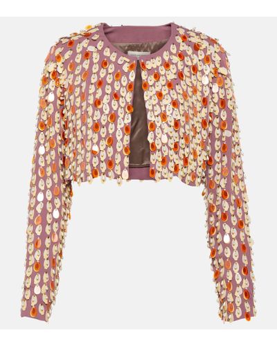 Dries Van Noten Giacca cropped con paillettes - Bianco