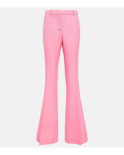 Versace Allover Flared Wool Trousers - Pink