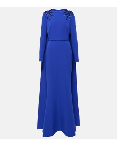 Safiyaa Ginevra Embellished Caped Gown - Blue