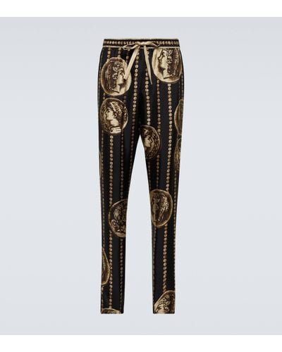 Dolce & Gabbana Printed Silk Straight Trousers - Black
