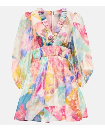 Zimmermann Vestido corto de lino y seda floral - Multicolor