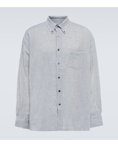 Our Legacy Borrowed Cotton And Linen Shirt - Blue