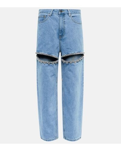 Area Jeans anchos de tiro alto adornados - Azul