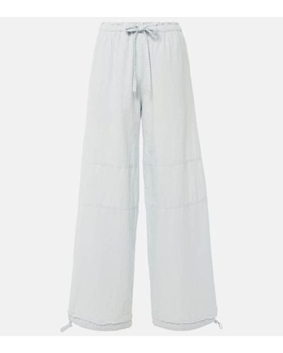 Acne Studios Pantalones de tiro medio de algodon y lino - Blanco