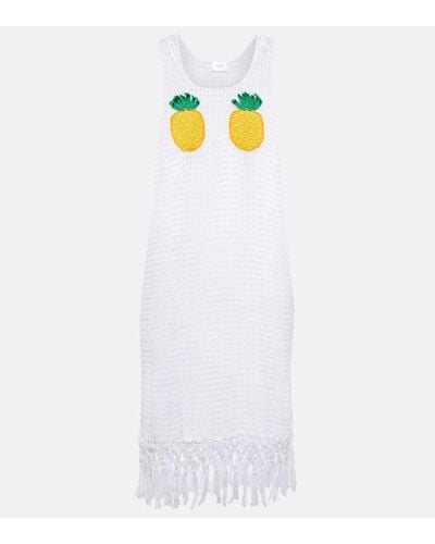 Anna Kosturova Pineapple Mesh Fringed Crochet Cotton Minidress - White