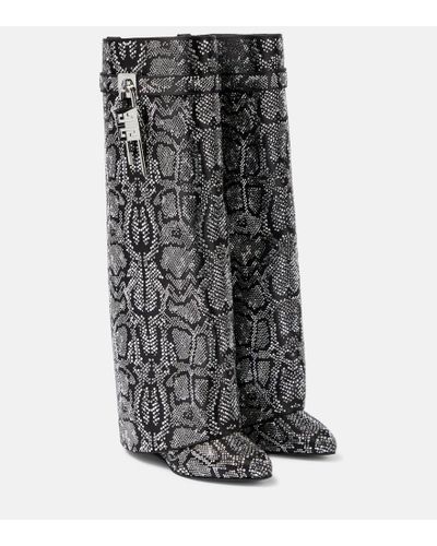Givenchy Shark Lock Snake-effect Knee-high Boots - Gray