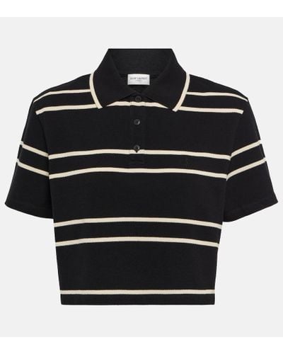Saint Laurent Polo cropped in pique a righe - Nero